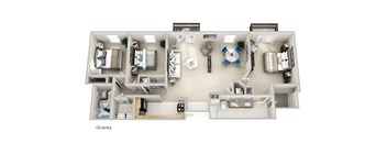 a 3d floor plan of a house with a bedroom and a living room